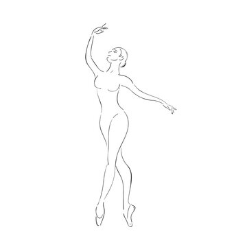 Hand drawn outline of a dancing ballerina on a white background.