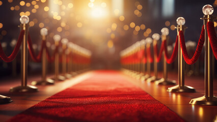 Red carpet on stage with spotlight. - obrazy, fototapety, plakaty