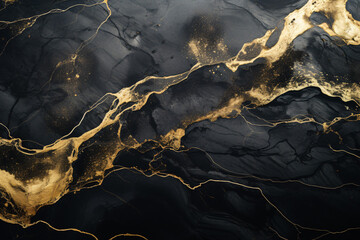 Opulent black Italian marble texture background with gold patterns, embodying a dark grey, textured elegance. - obrazy, fototapety, plakaty