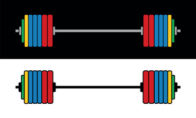 Barbell icons set. Symbol of strength or training. An attribute of sport, achievement, or athlete.