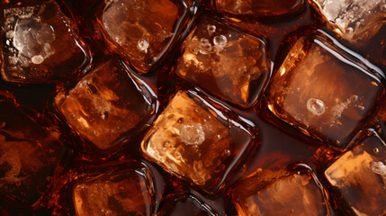 Detail of cola drink with ice cubes - obrazy, fototapety, plakaty