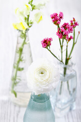 Fresh flowers in glass vases
