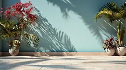 Tropical background with empty wall with copy space for text. Nice pool with empty wall behind.