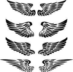 Set of vintage vector wings isolated on white background. Design elements for logo, label, emblem, sign, brand mark. Vector illustration.