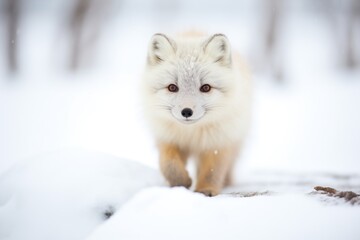 high angle of arctic fox in winter coat
