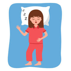 Cute girl child sleeping in flat design vector.