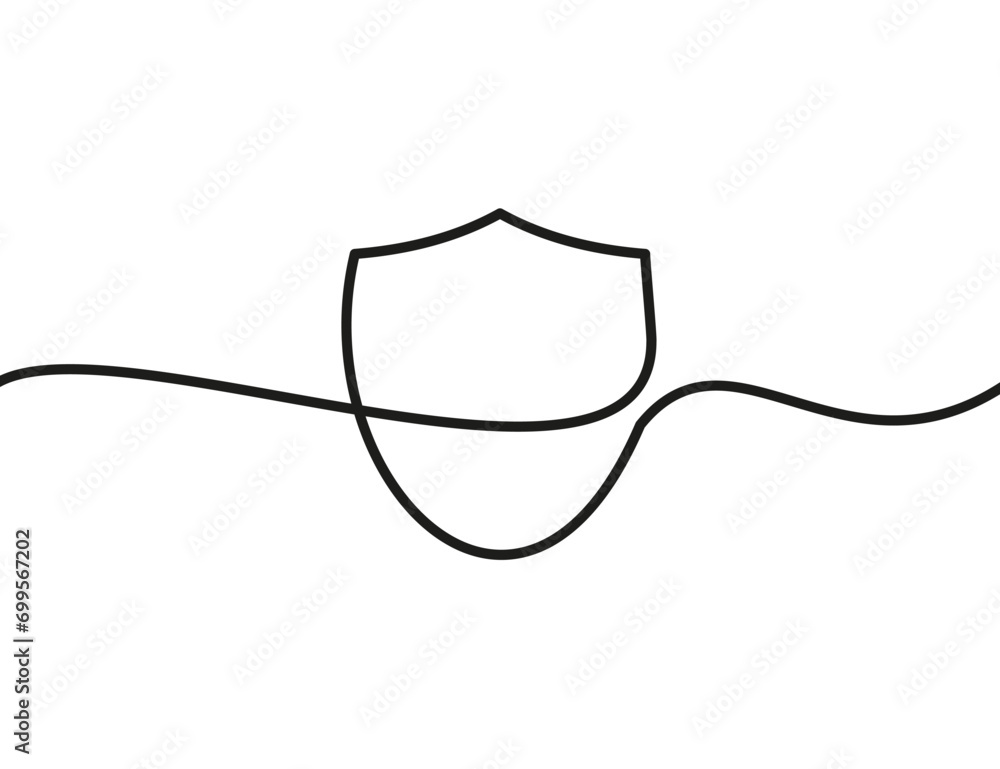 Aufkleber a single-line drawing of a shield. continuous line shield icon. one line icon.