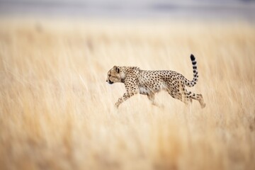 long shot of cheetah pursuit across plains with prey barely visible