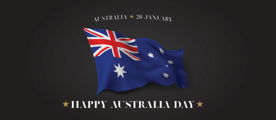Obraz na płótnie Canvas Australia day vector banner, greeting card. Australian wavy flag