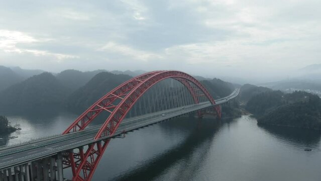 Aerial photography of two bridges on the island