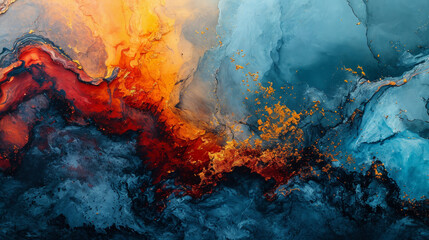 Abstract mixes paint Art in Translucent Colors. Blue, yellow and crimson. Vivid colors. Desktop...