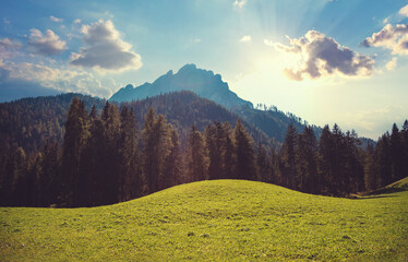 Mountain landscape background. Rocks against the day sky. The Dolomites in South Tyrol, Italy, Europe