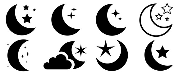 set of moon and star icon. vector - obrazy, fototapety, plakaty