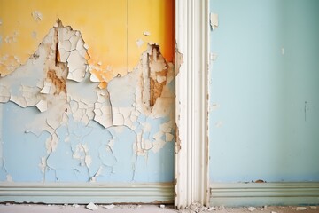 cracked walls and peeling paint in an old room