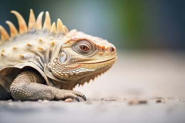 Fototapeta premium side profile of an iguana on gravel