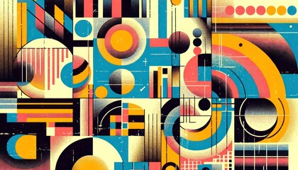 Abstract art with retro risograph aesthetics. Grainy color fades and large, bold shapes in abstract forms.