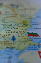 vertical map of bulgaria with the flag of bulgaria, travel concept
