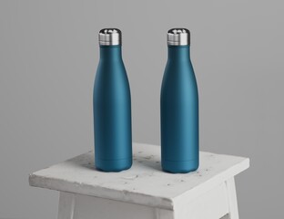 Metal bottle mock-up. Sport metal bottle template on studio background.