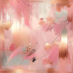 Pink Abstract Wall Texture with Color Brush Strokes on Rose Gold Foil. Abstract Watercolor Brush Strokes Background. Grunge, Sketch, Graffiti, Paint, Watercolor. created by generative ai