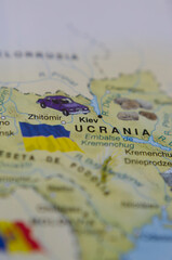 vertical map of ukraine with the flag of ukraine, travel concept