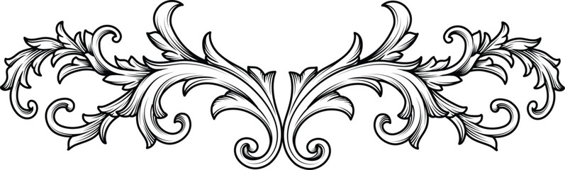 Vintage Baroque element. Arabesque frame engraving ornament. Flourish ornament leaf engraved retro pattern decorative design. Black and white filigree calligraphic vector