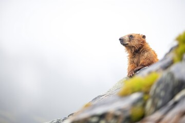 marmot on cliff edge, signaling others