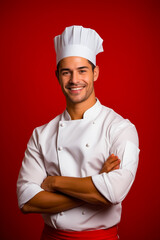 Man in chef's hat is smiling.