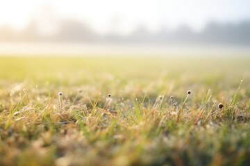 dewy grass field with a layer of low-lying fog