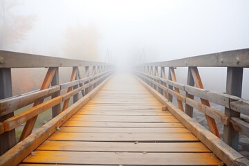 Fototapeta premium wooden footbridge vanishing in heavy fog