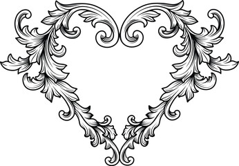 Love heart symbol engraved with baroque ornament - obrazy, fototapety, plakaty