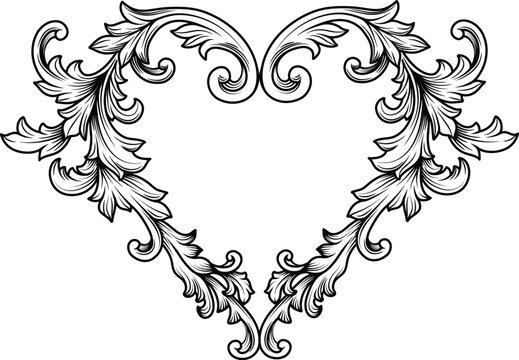 Love heart symbol engraved with baroque ornament