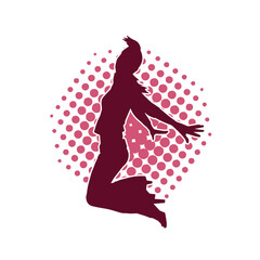 Silhouette of a female dancer in action pose. Silhouette of a slim woman in dancing pose.