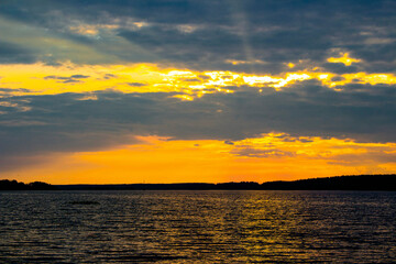 Sunset over the lake. Beautiful nature background
