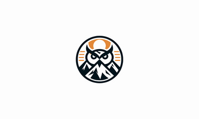 head owl on mountain vector logo flat design