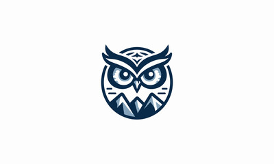 head owl on mountain vector logo flat design