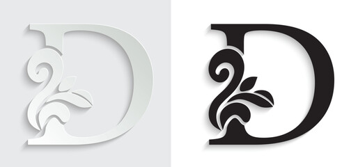 letter D. flower letters. Vintage ornament initial Alphabet. Logo vector - obrazy, fototapety, plakaty