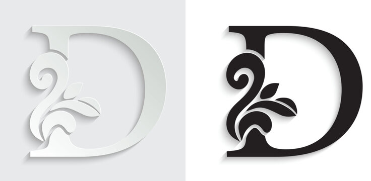 letter D. flower letters. Vintage ornament initial Alphabet. Logo vector