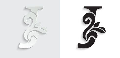 letter J. flower letters. Vintage ornament initial Alphabet. Logo vector