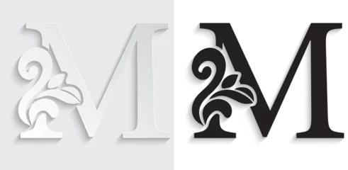Fotobehang letter M. flower letters. Vintage ornament initial Alphabet. Logo vector © veronchick84