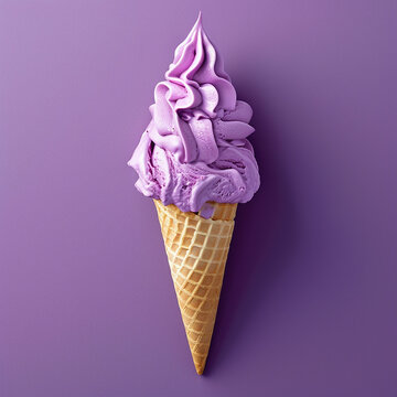 Purple ice Cream cone, on a purple background. Made with generative ai