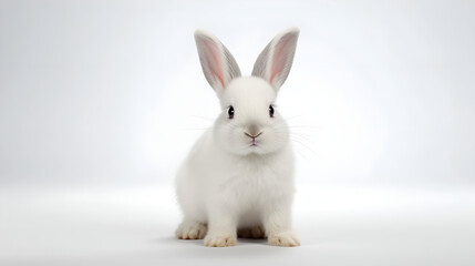Obraz premium beautiful cute white rabbit on white background. AI generative.