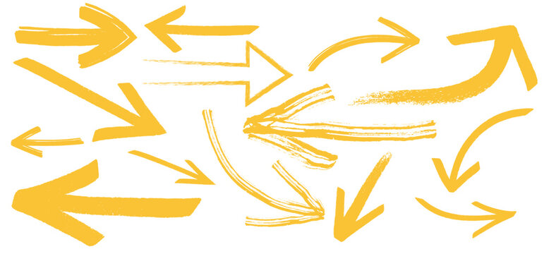 hand drawn arrows, brush yellow arrow set 