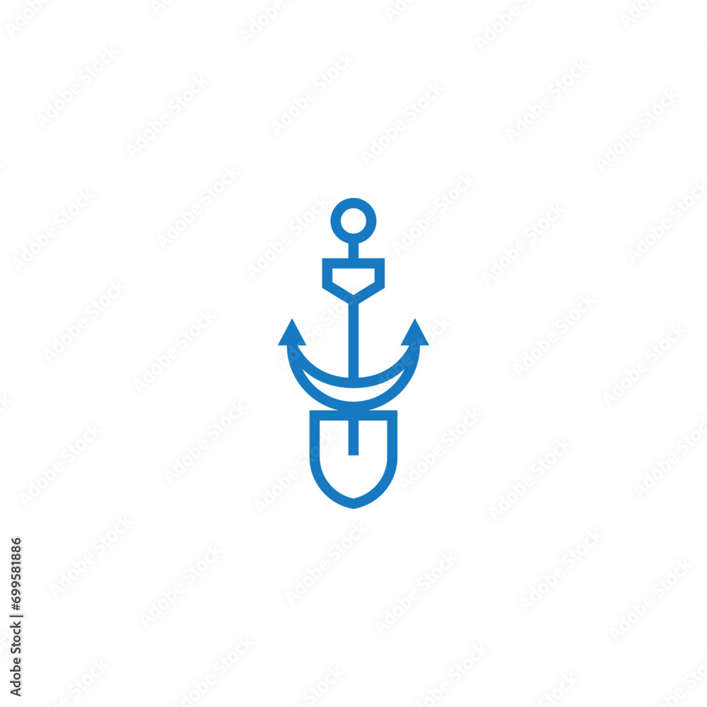 Poster shovel and ship anchor logo design.