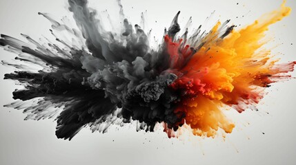 Black and Orange Explosion isolated on White Background. Generative AI