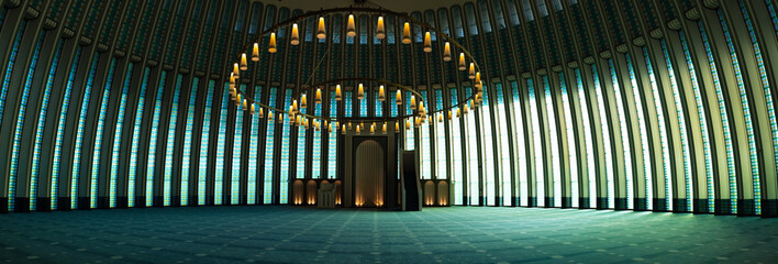 Panoramic view of the interior of Ali Kuscu Mosque in Istanbul Airport