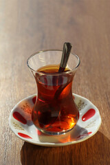 turkish black tea in traditonal tea glass