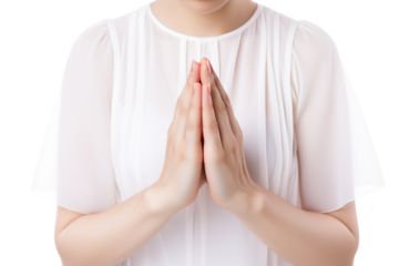 female hands praying isolated on white background
