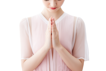 female hands praying isolated on white background