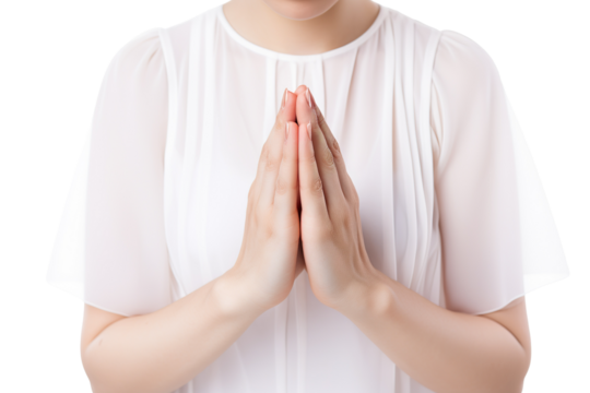 female hands praying isolated on white background - Powered by Adobe