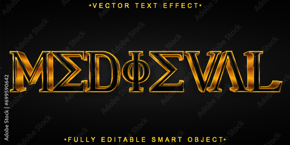 Poster golden medieval vector fully editable smart object text effect